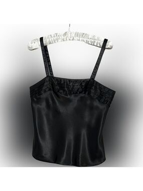 Vintage Lucie Ann II Black Satin look camisole with pleated bodice Size 34